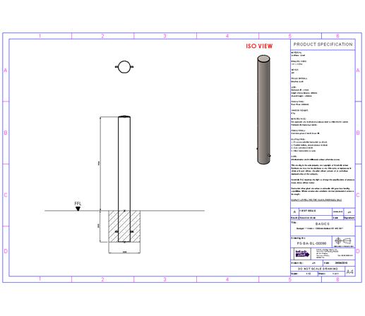 Essentials 304 Stainless Steel Semi Domed Top Bollard - Specification