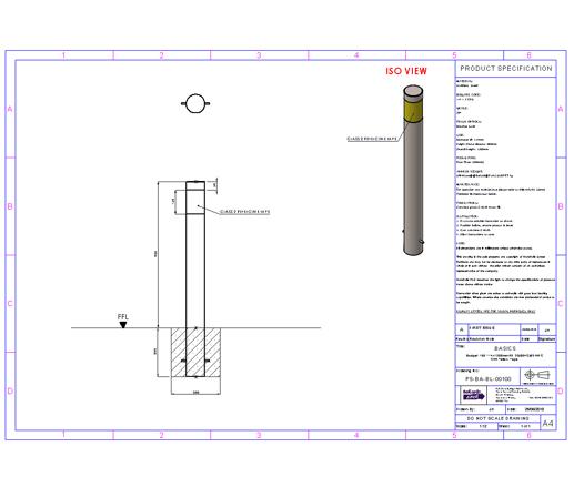 Essentials 304 Stainless Steel Flat Top Bollard with Yellow Tape - Specification