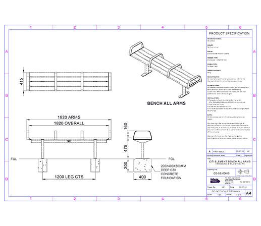 Citi Elements Bench with All Arms Specification - Hardwood Powder Coated