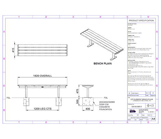 Citi Elements Bench with No Arms Specification - Hardwood Powder Coated