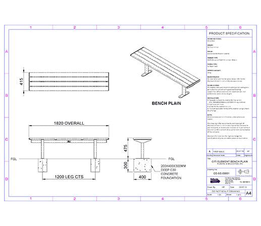 Citi Elements Bench with No Arms Specification - Recycled Plastic Powder Coated