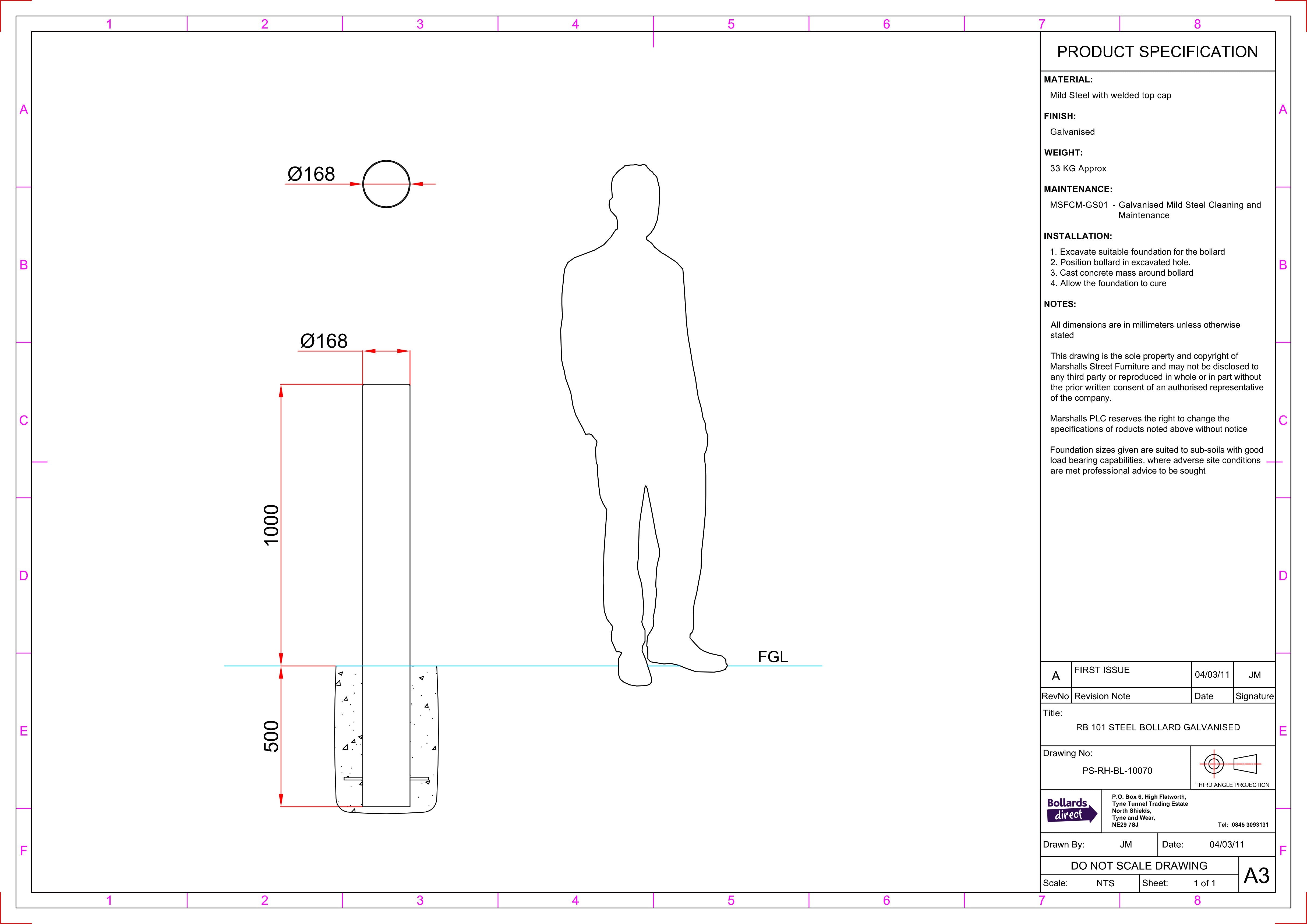 Rhino RB 101 Galvanised Steel Bollard