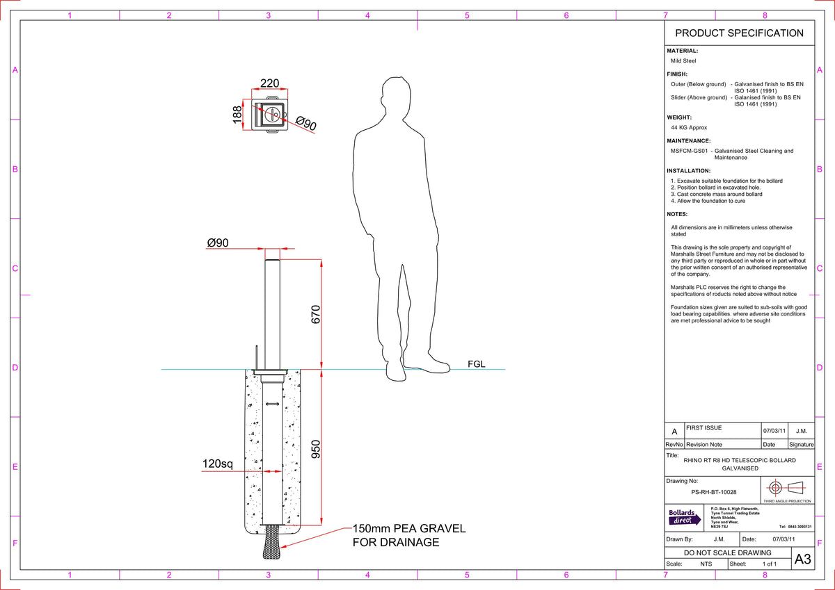 Rhino RT R8 Heavy Duty Round Galvanised Steel Telescopic Bollard ...
