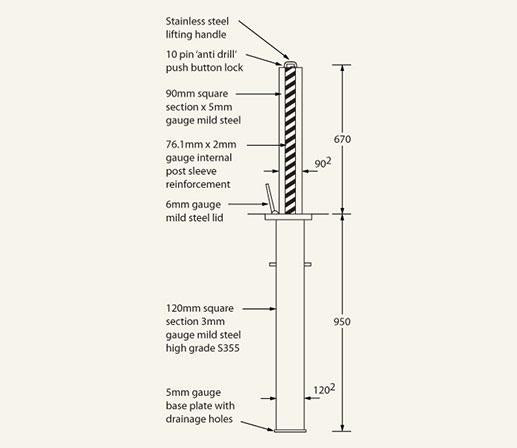 Rhino RTSQ8 Heavy Duty Square Steel Powder Coated Telescopic Bollard